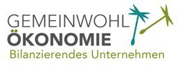 Logo der Gemeinwohl-Ökonomie mit stilisierten Menschen und grünem Text Bilanzierendes Unternehmen
