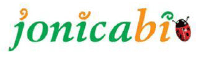 Buntes Logo mit dem Wort jonicabi in grün, gelb und orange, daneben ein roter Marienkäfer