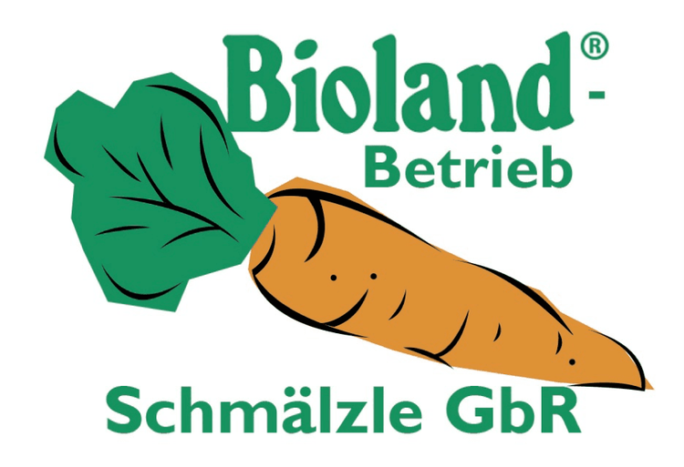 Bioland Betrieb Logo mit einer Karotte und dem Text Schmälzle GbR in grünem Schriftzug